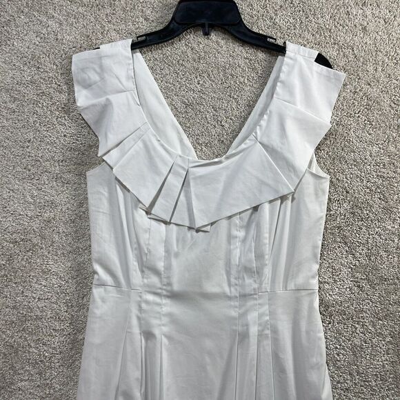 BCBGMAXAZRIA Dress NWOT Women‎ 8 White Collared Sleeveless Sheath Cotton Stretch - Picture 2 of 9